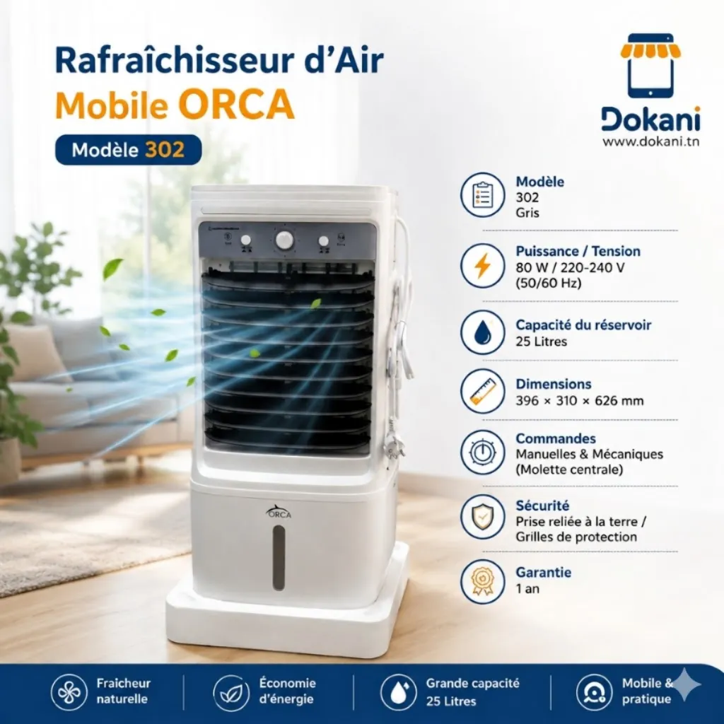 Rafraîchisseur d’Air Mobile ORCA - 25L -80W- Noir (4).webp
