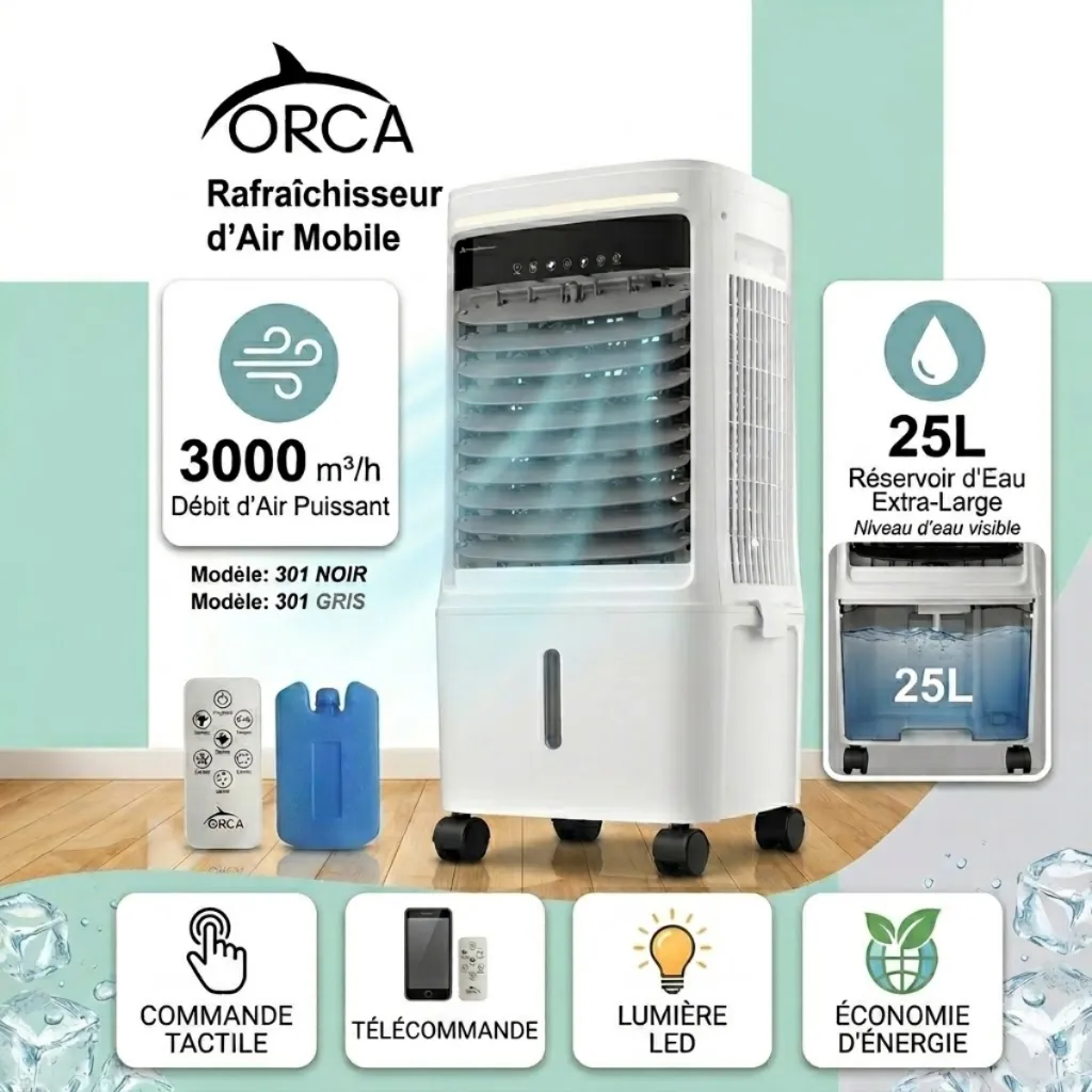 Rafraîchisseur d’Air Mobile ORCA - 25L -80W- Gris (4).webp