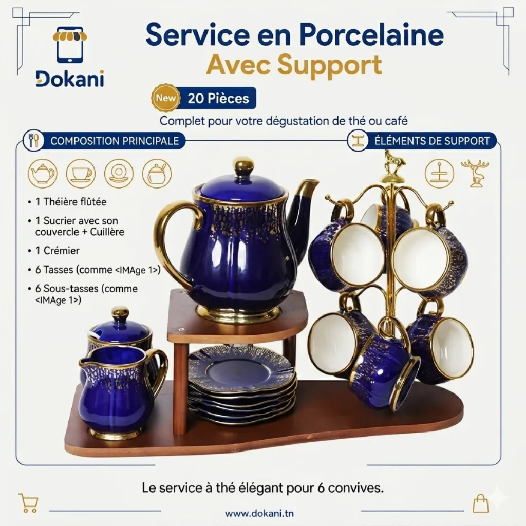 Service En Porcelaine Avec Support- 20 Pièces.webp