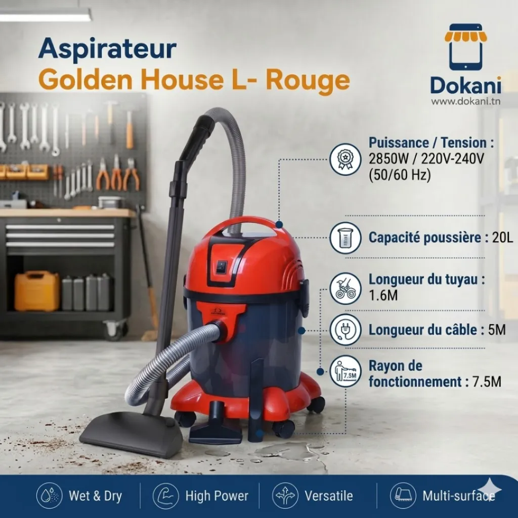 Aspirateur Golden House 20 litre 2850 W - Rouge.webp