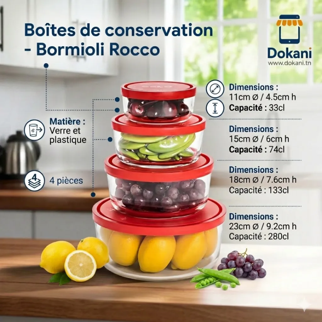 Ensemble de 4 Boîtes de conservation- Bormioli Rocco.webp