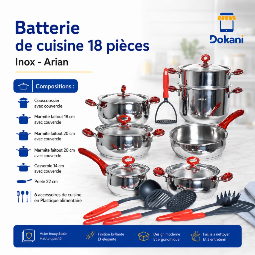 Batterie de Cuisine 18 Pièces Inox- Arian.webp