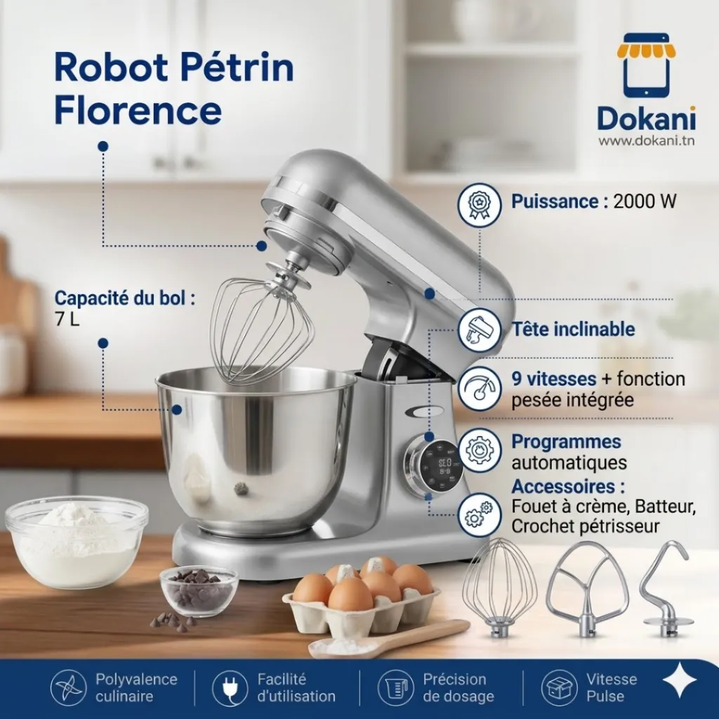 Robot Pétrin Florence- 7L 2000W- Gris.webp