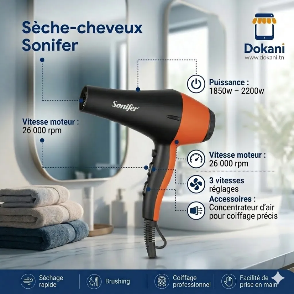 Sèche Cheveux Sonifer 1850W – 2200W-  Orange (2).webp