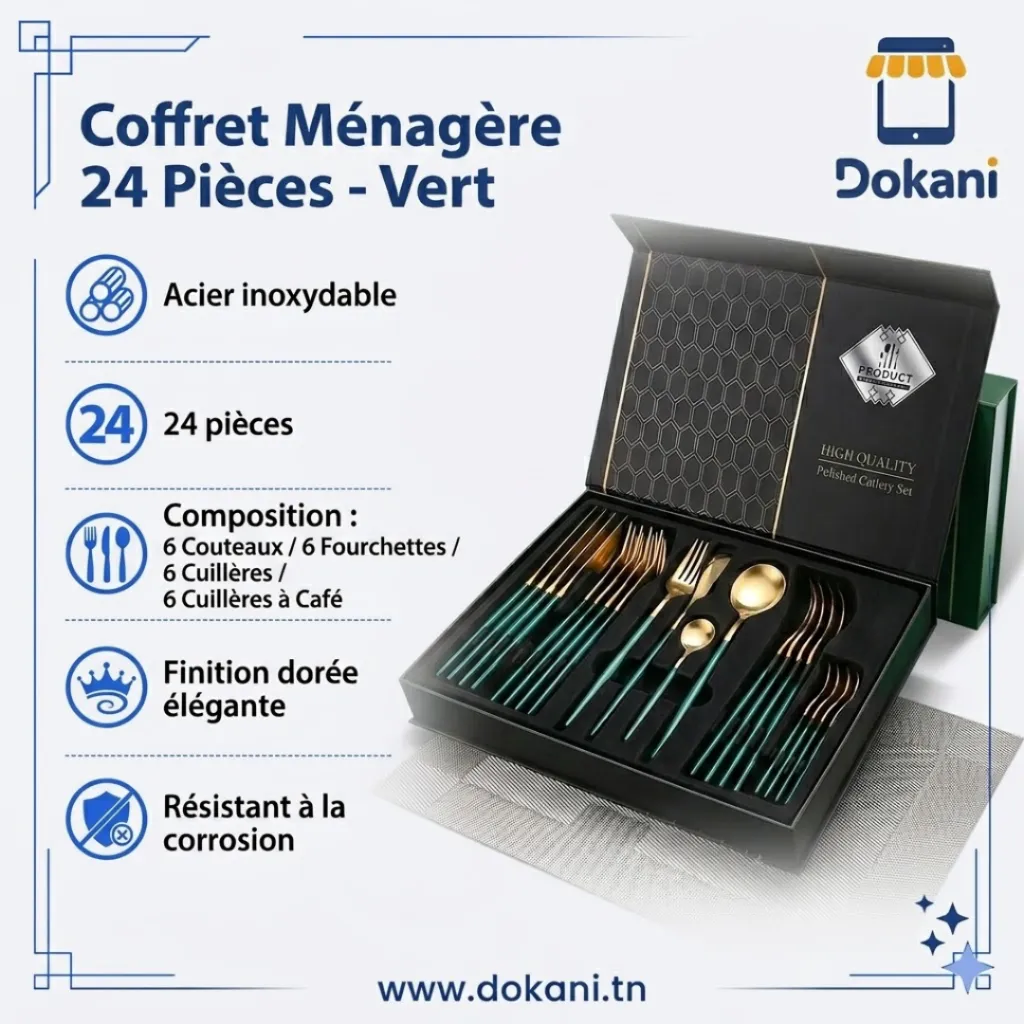 Coffret Ménagère 24 Pièces En Acier Inoxydable Vert.webp