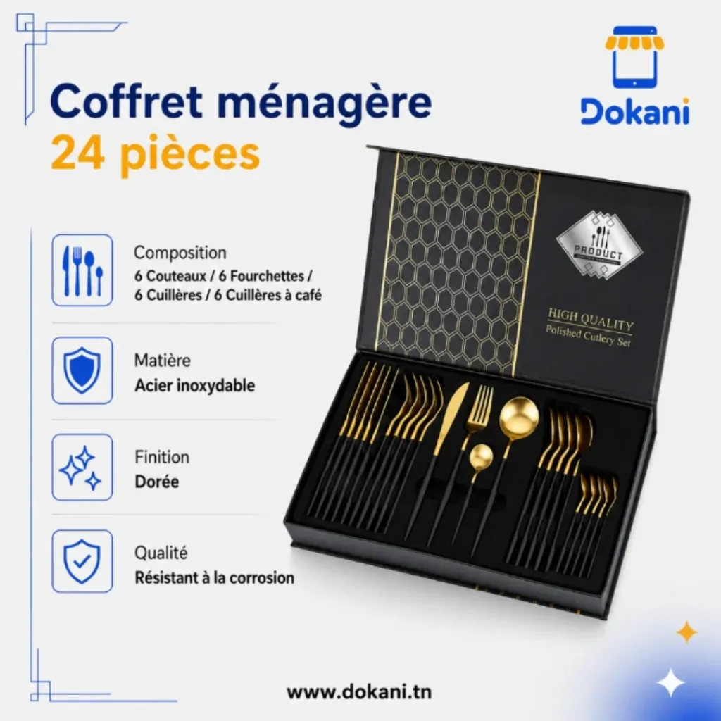 offret Ménagère 24 Pièces En Acier Inoxydable- Noir.webp
