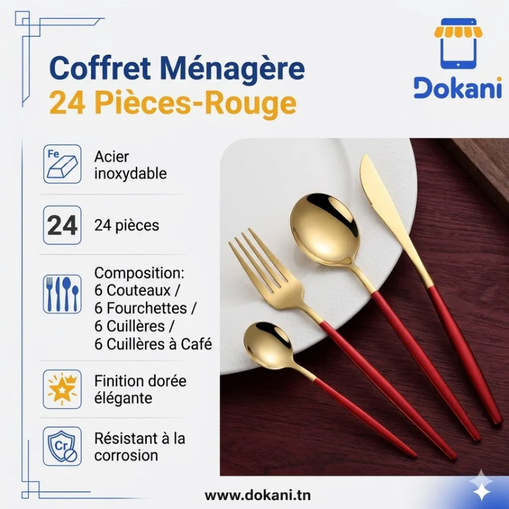Coffret Ménagère 24 Pièces En Acier Inoxydable- Rouge.webp