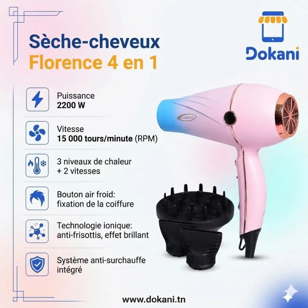 Sèche Cheveux 4 en 1 Florence 15000 RPM - 2200 W.webp