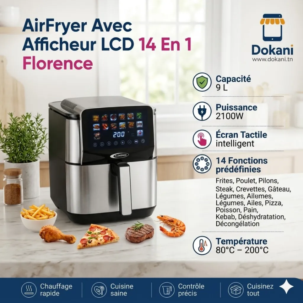 AirFryer Avec Afficheur LCD 14 En 1 Florence 9L 2100W.webp