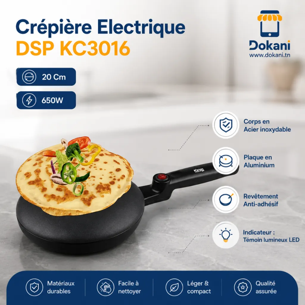 Crêpière Electrique DSP 20 cm- 650W- Blanc (3).webp