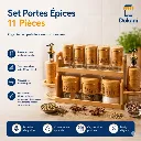 Set Portes Épices 11 Pièces En Verre Avec Support En Bois.webp