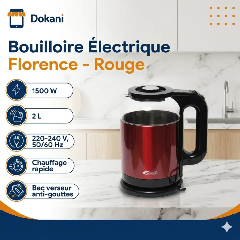 Bouilloire Électrique Florence 2L 1500W- Rouge.webp