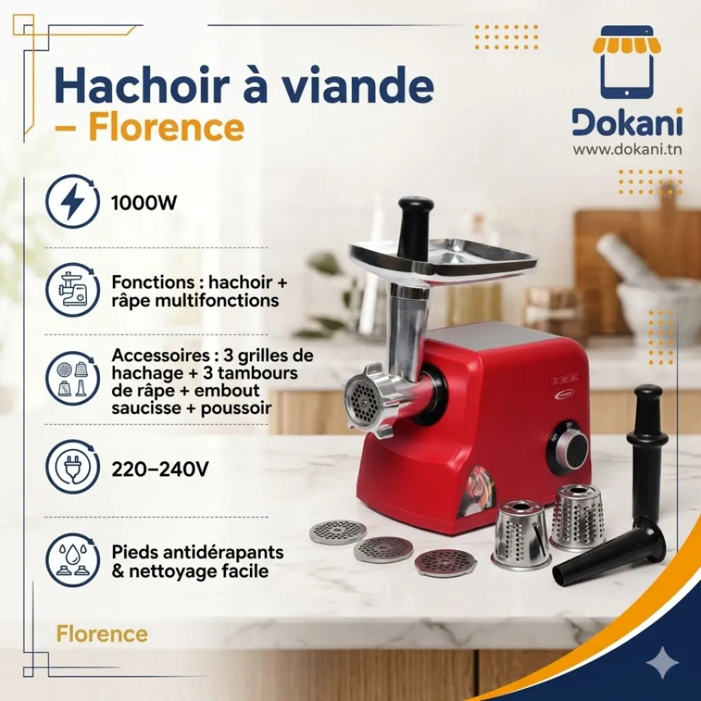 Hachoir à Viande Florence – 1000W- Rouge.webp