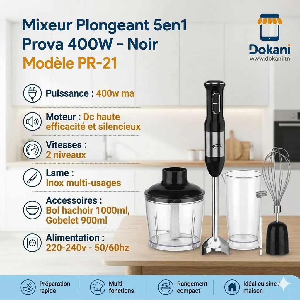 Mixeur Plongeant 5en1 Prova 400W - Noir.webp