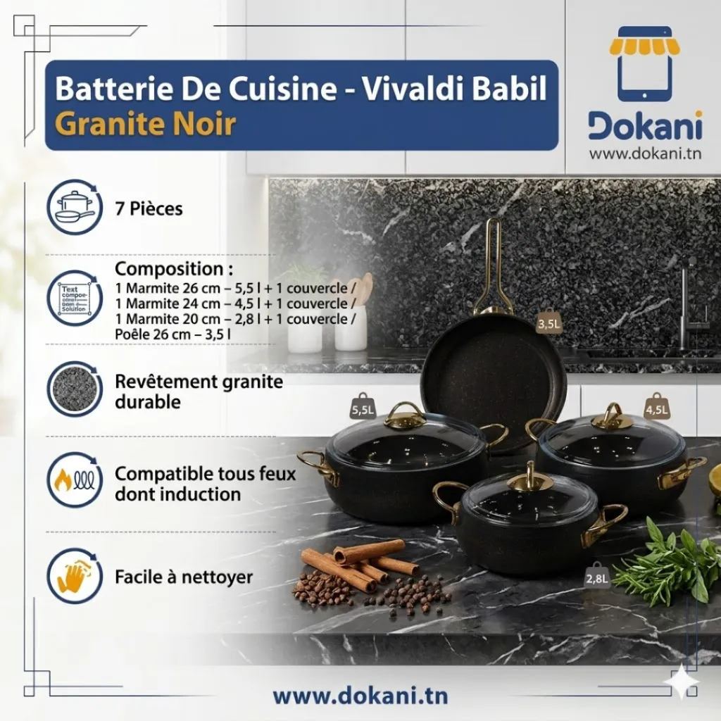 Batterie De Cuisine Vivaldi Babil 7 Pièces- Granit- Noir.webp