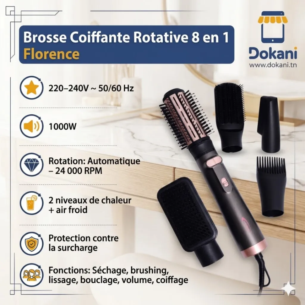 Brosse Coiffante Rotative 8 en1 Florence - 1000W.webp