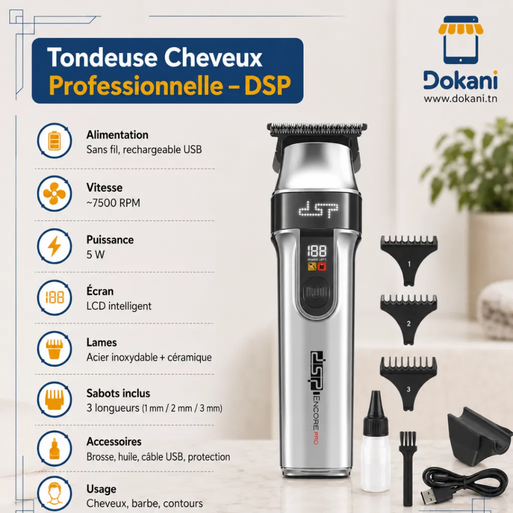 Tondeuse Cheveux Professionnelle DSP - 7500RPM - 5W - Gris.webp