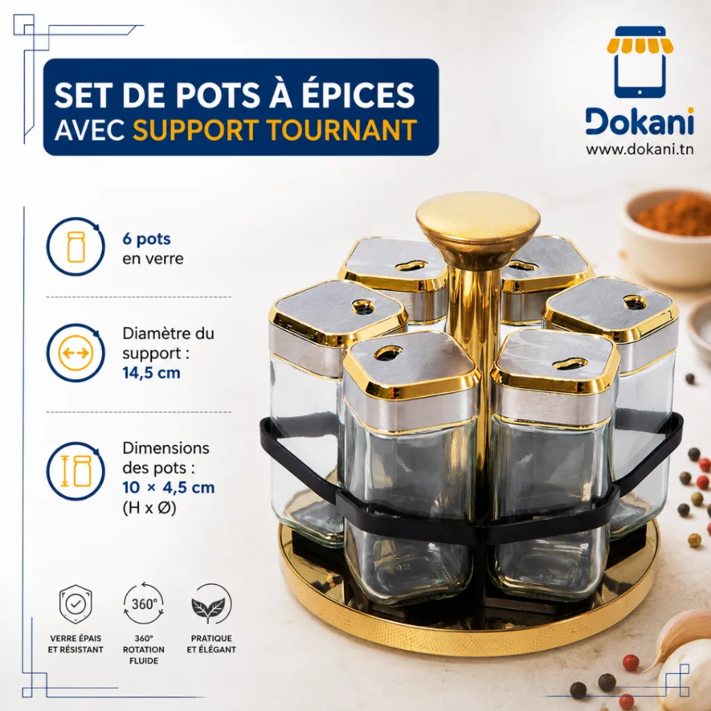 Set Portes Epices En Verre Avec Support 6 Pièces- Argent.webp
