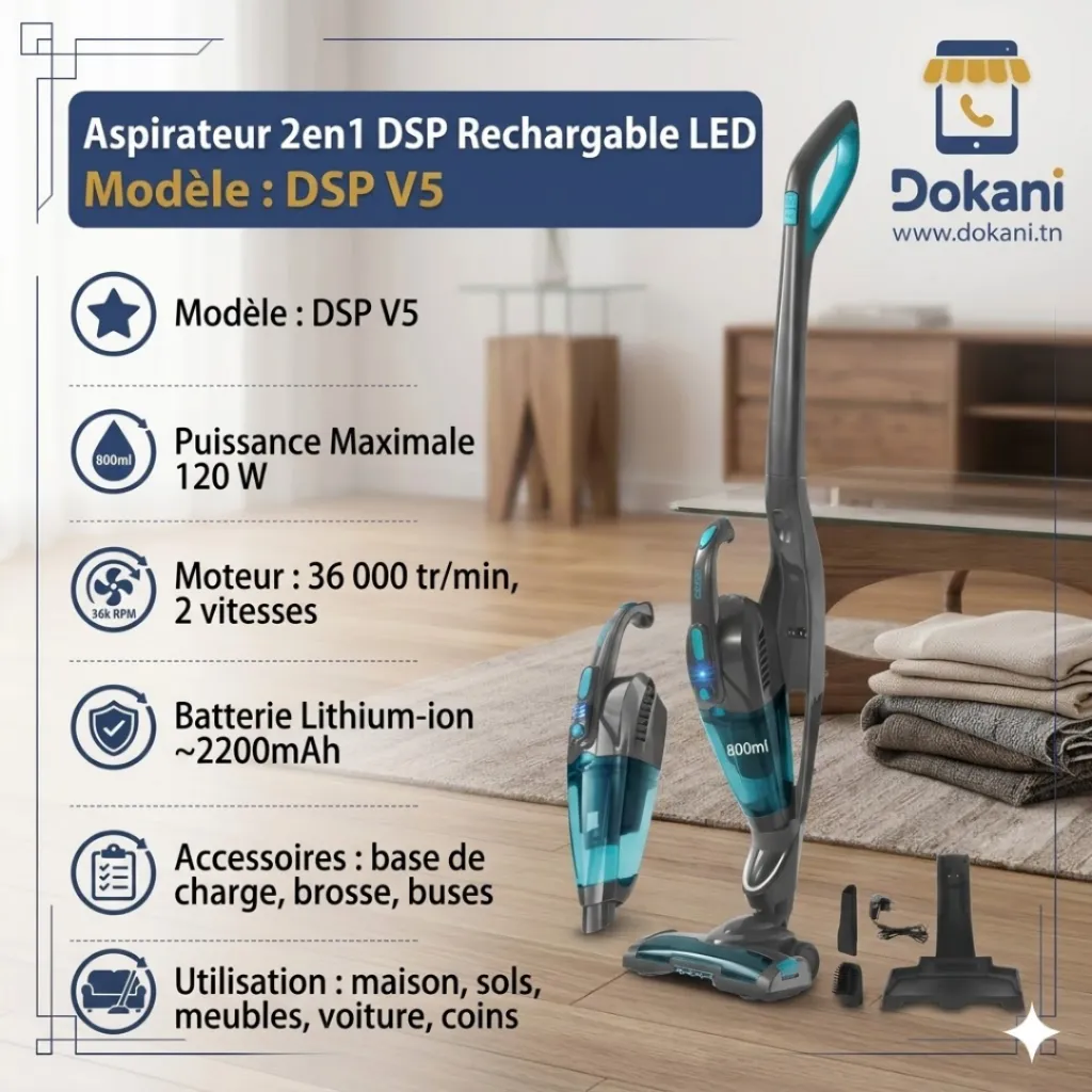 Aspirateur 2en1 DSP Rechargeable LED 800ml- 120W.webp