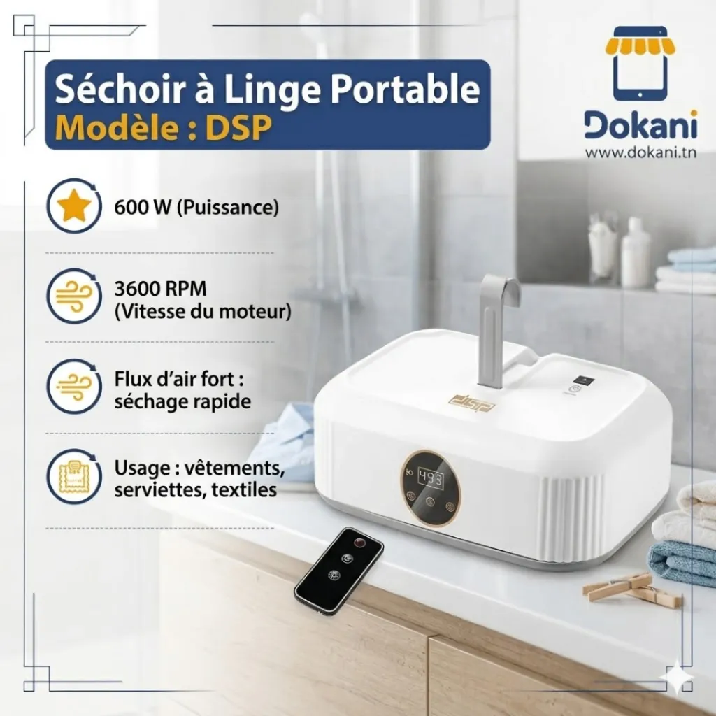 Séchoir à Linge Portable DSP 600W- 3600 RPM (4).webp
