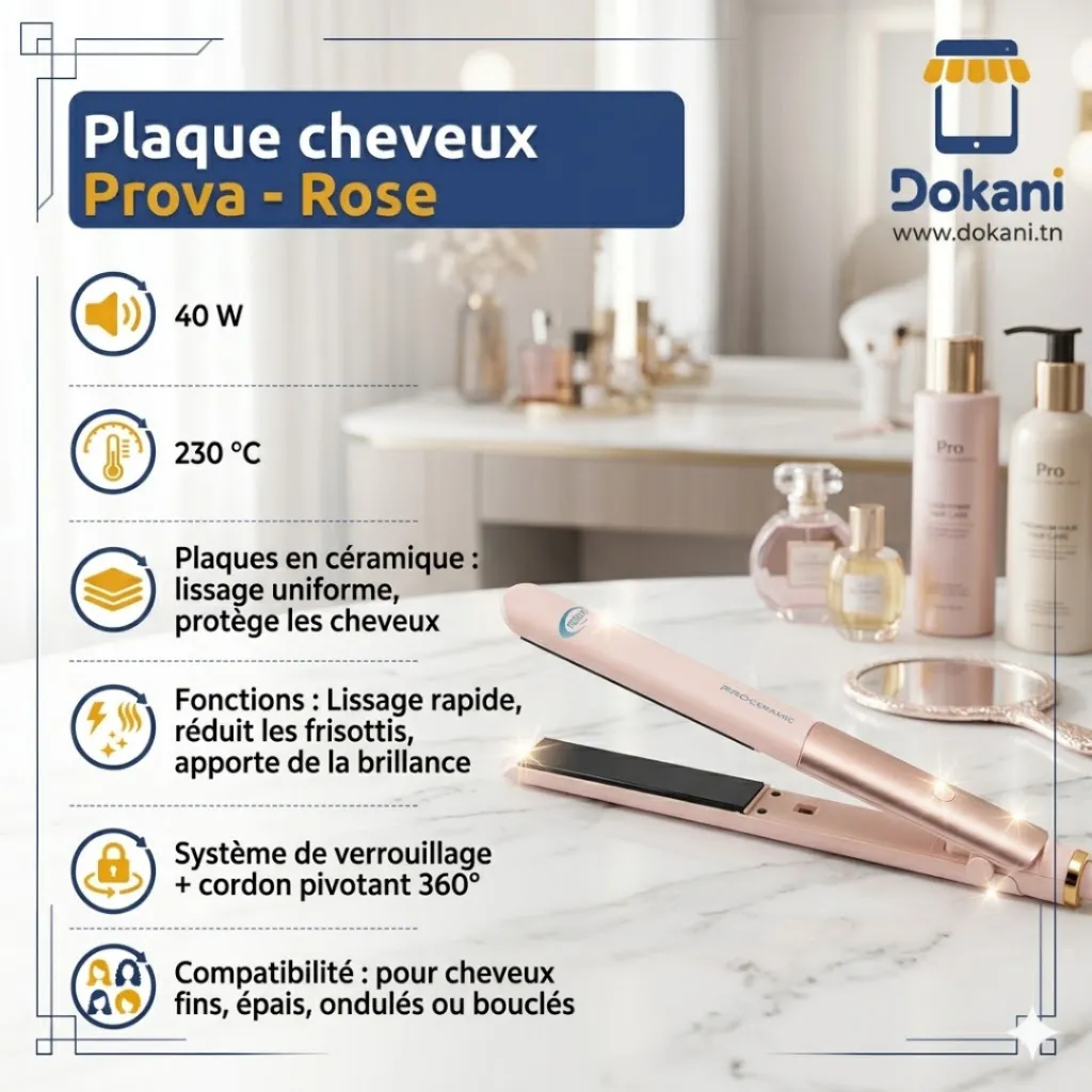 Plaque cheveux Prova - Rose 40W 230°C.webp