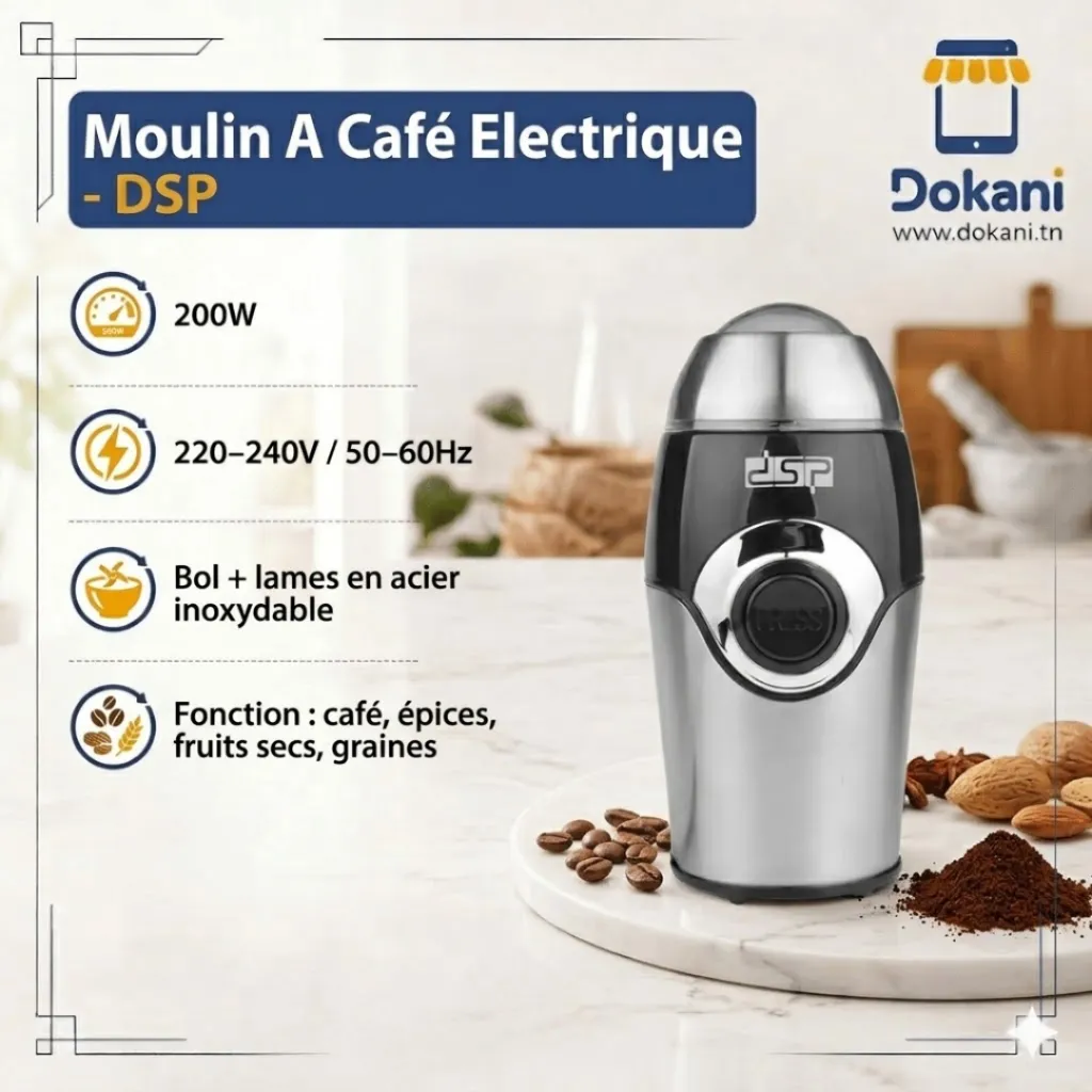Moulin A Café Electrique DSP – 200W- Noir (2).webp