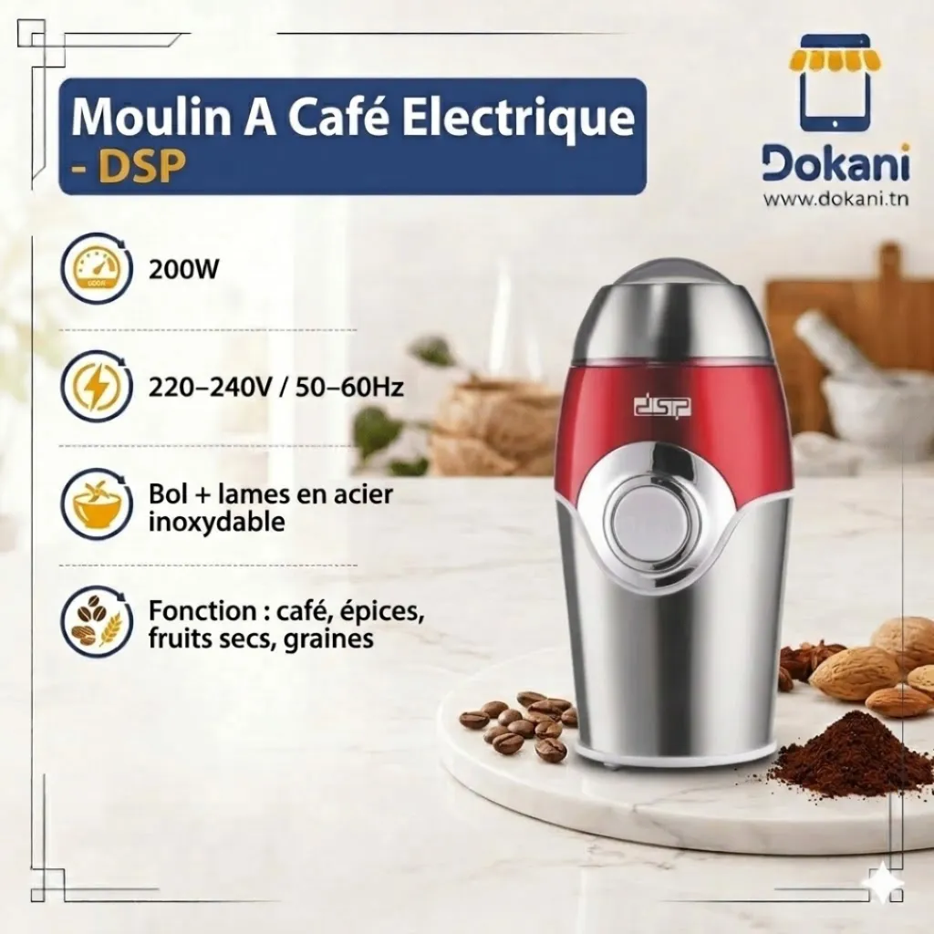 Moulin A Café Electrique DSP – 200W- Rouge (2).webp
