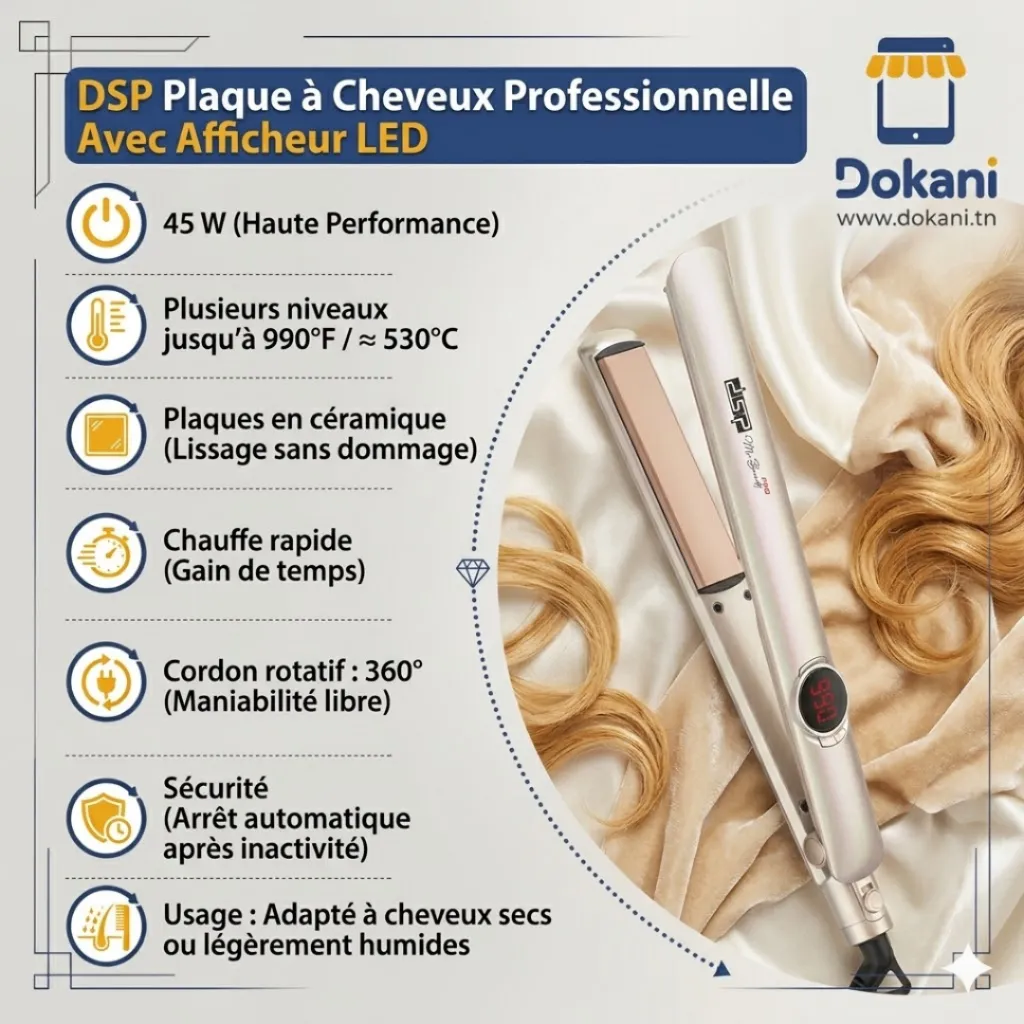 Plaque Cheveux Avec Afficheur DSP 990°F 45W- Beige (2).webp