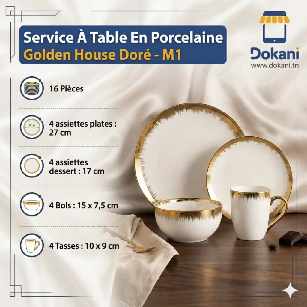 Service A Table En Porcelaine 16 Pièces- Golden House Doré- M1.webp