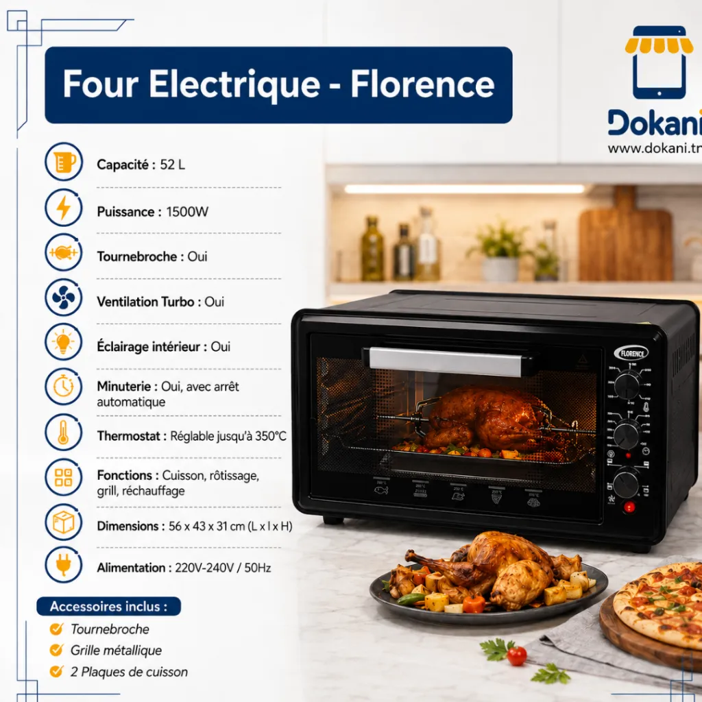 Four Electrique Florence 52L 1500W –Noir (2).webp