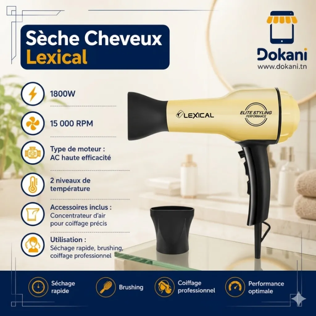 Sèche Cheveux Lexical 1800W- Jaune.webp