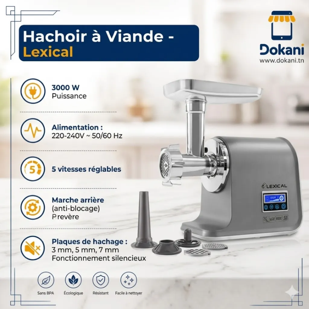 Hachoir à Viande Lexical Avec Afficheur 3000W- Gris.webp