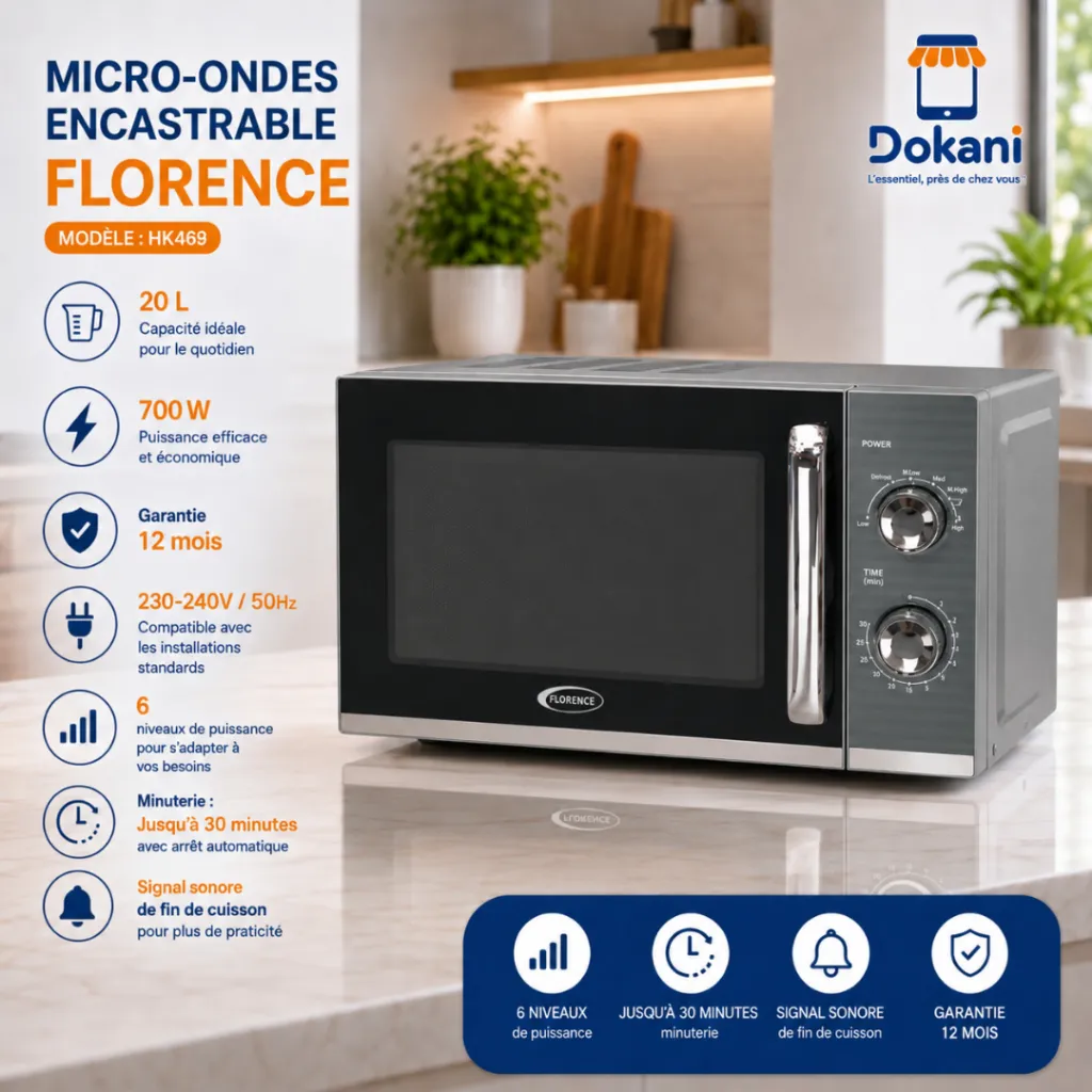 Micro-Ondes Florence HK468 700W 20L- Gris (4).webp
