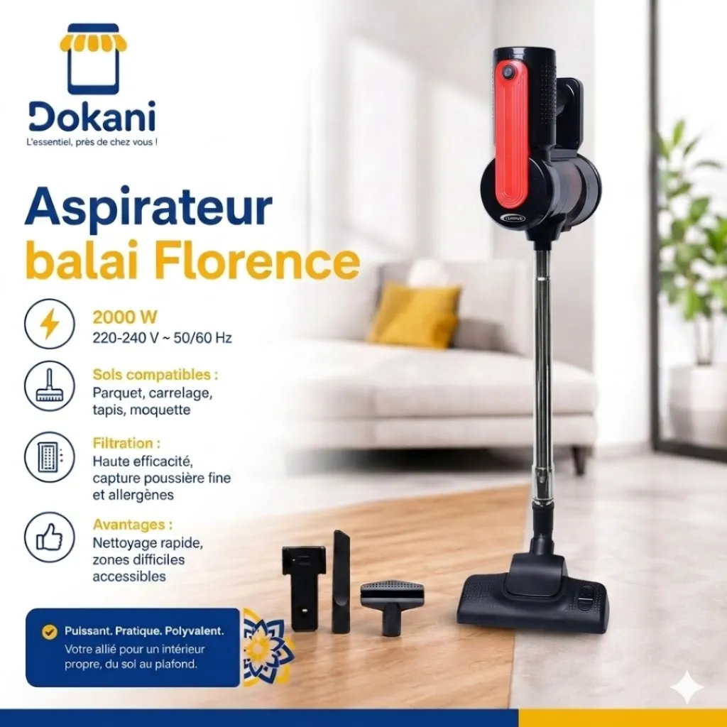 Aspirateur Balai Florence 2000W - Rouge (2).webp