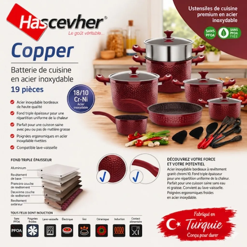 Batterie De Cuisine 19 Pièces Hascevher – Acier Inoxydable & Granit –Rouge (4).webp