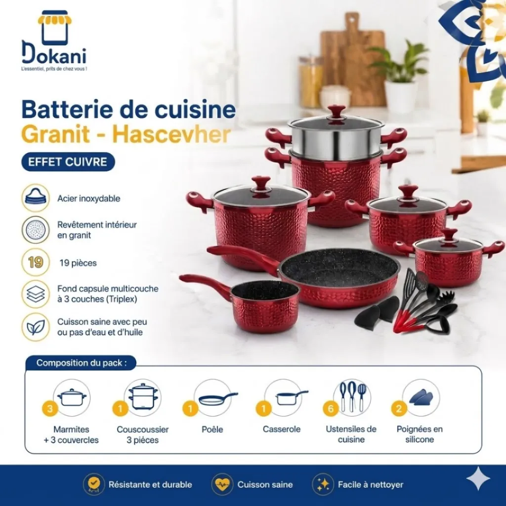 Batterie De Cuisine 19 Pièces Hascevher – Acier Inoxydable & Granit –Rouge (5).webp