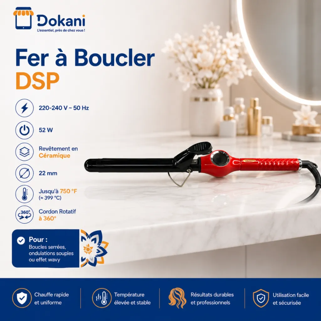 Fer à Boucler DSP Avec Afficheur 52W - 22mm-399 °C Rouge.webp
