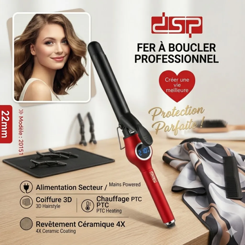 Fer à Boucler DSP Avec Afficheur 52W - 22mm-399 °C Rouge (3).webp
