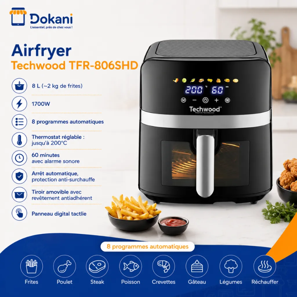 Friteuse Digitale Sans Huile Techwood 8L 1700 W – TFR-806SHD.webp