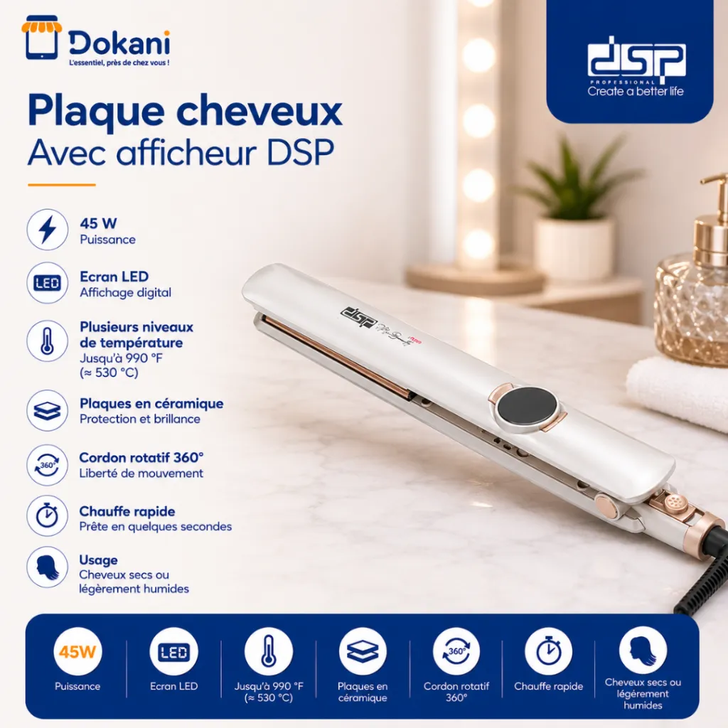 Plaque Cheveux Avec Afficheur DSP 990°F 45W Beige.webp