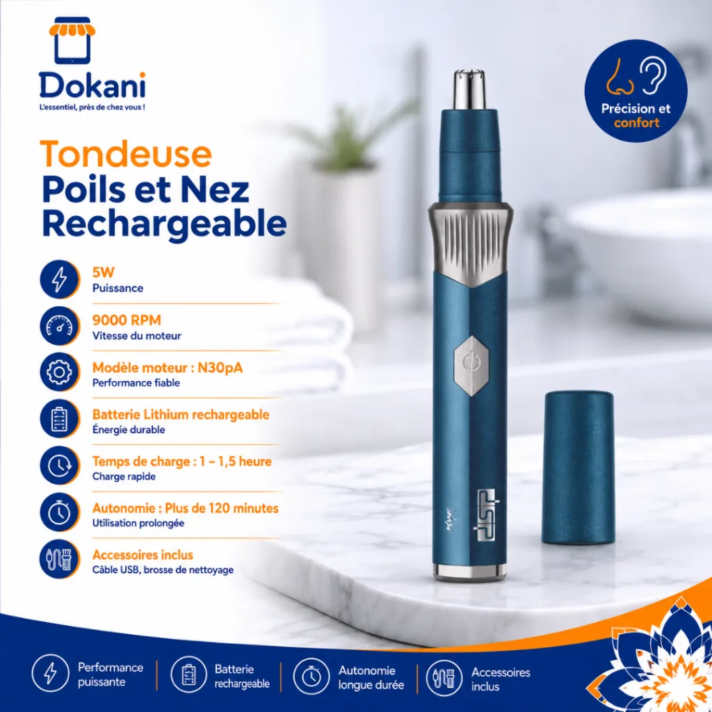 Tondeuse Poils et Nez Rechargeable DSP 9000RPM 5W Bleu.webp