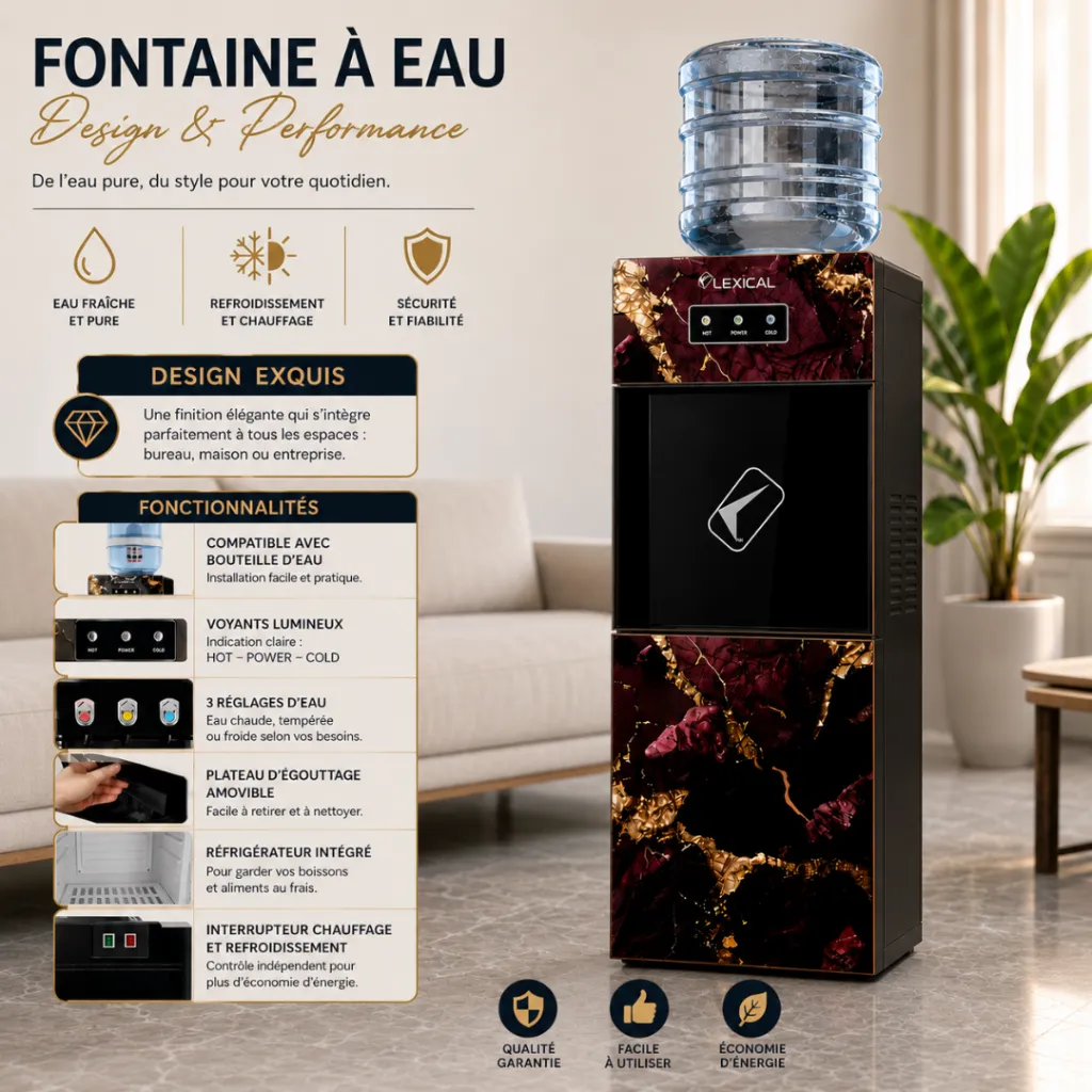 Distributeur d'Eau Lexical Avec Réfrigérateur -670 W- LWD-6080- Rouge.webp