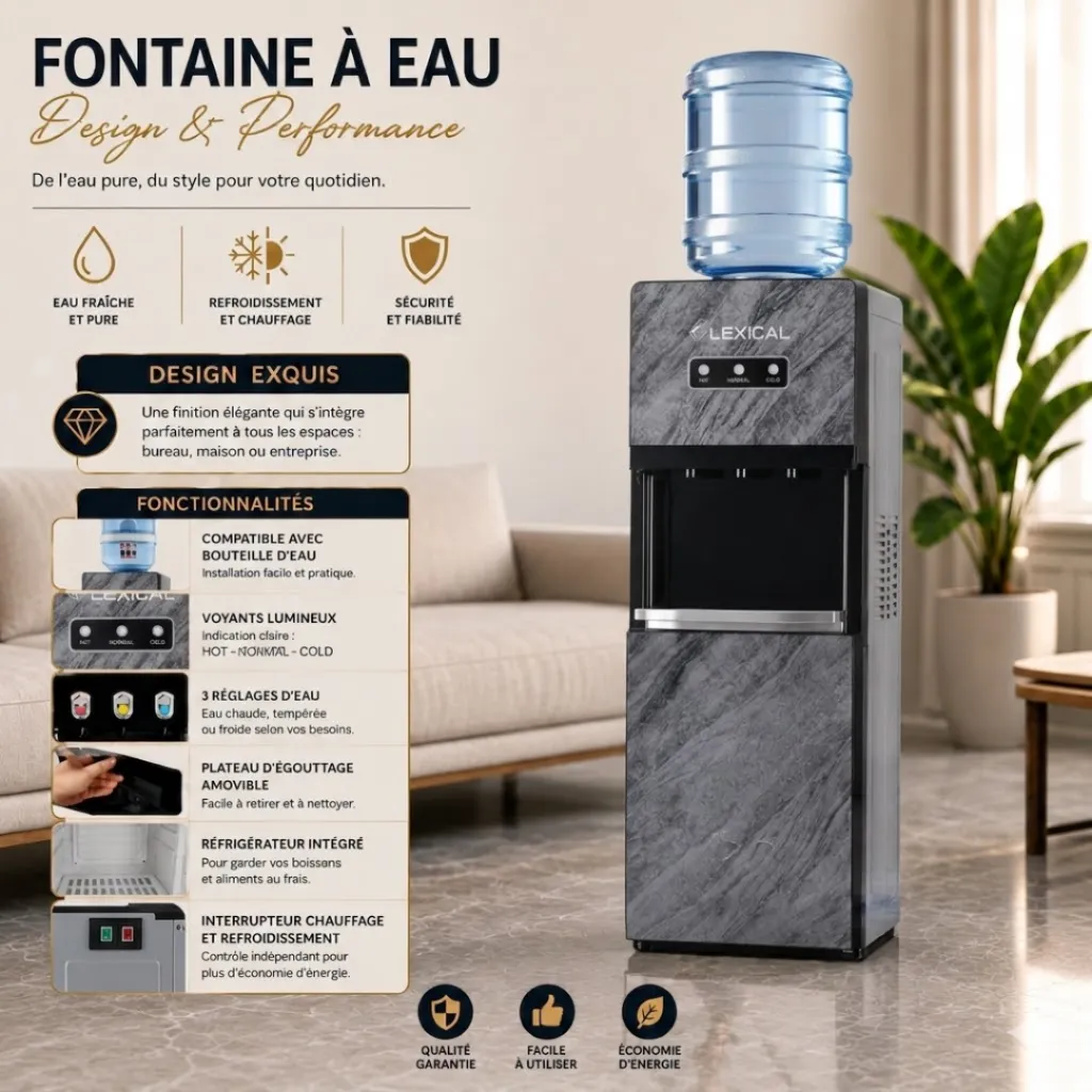 Distributeur d'Eau Avec Réfrigérateur Lexical LWD-6075-8 - Marbre Bleu (4).webp