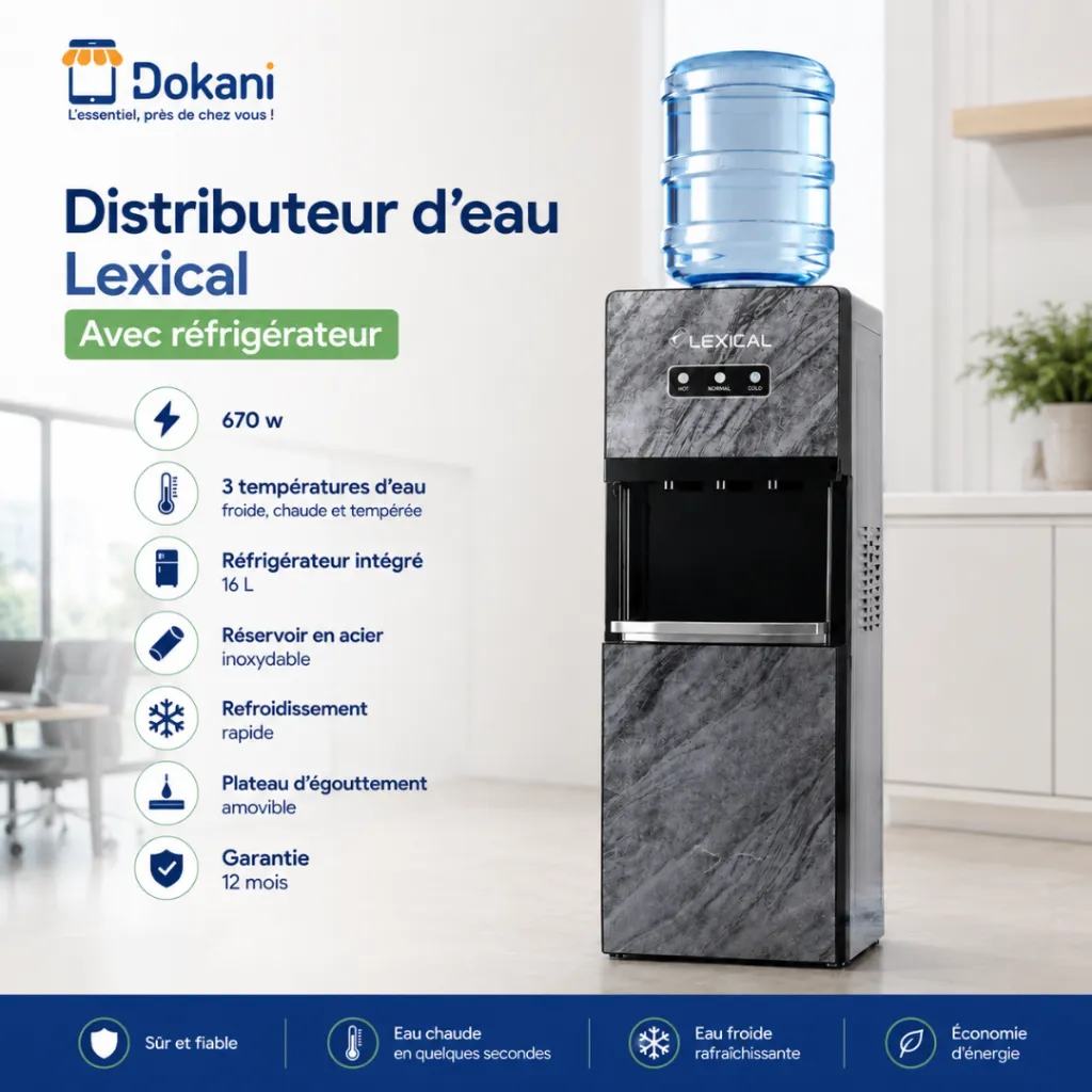 Distributeur d'Eau Avec Réfrigérateur Lexical LWD-6075-8 - Marbre Bleu (2).webp