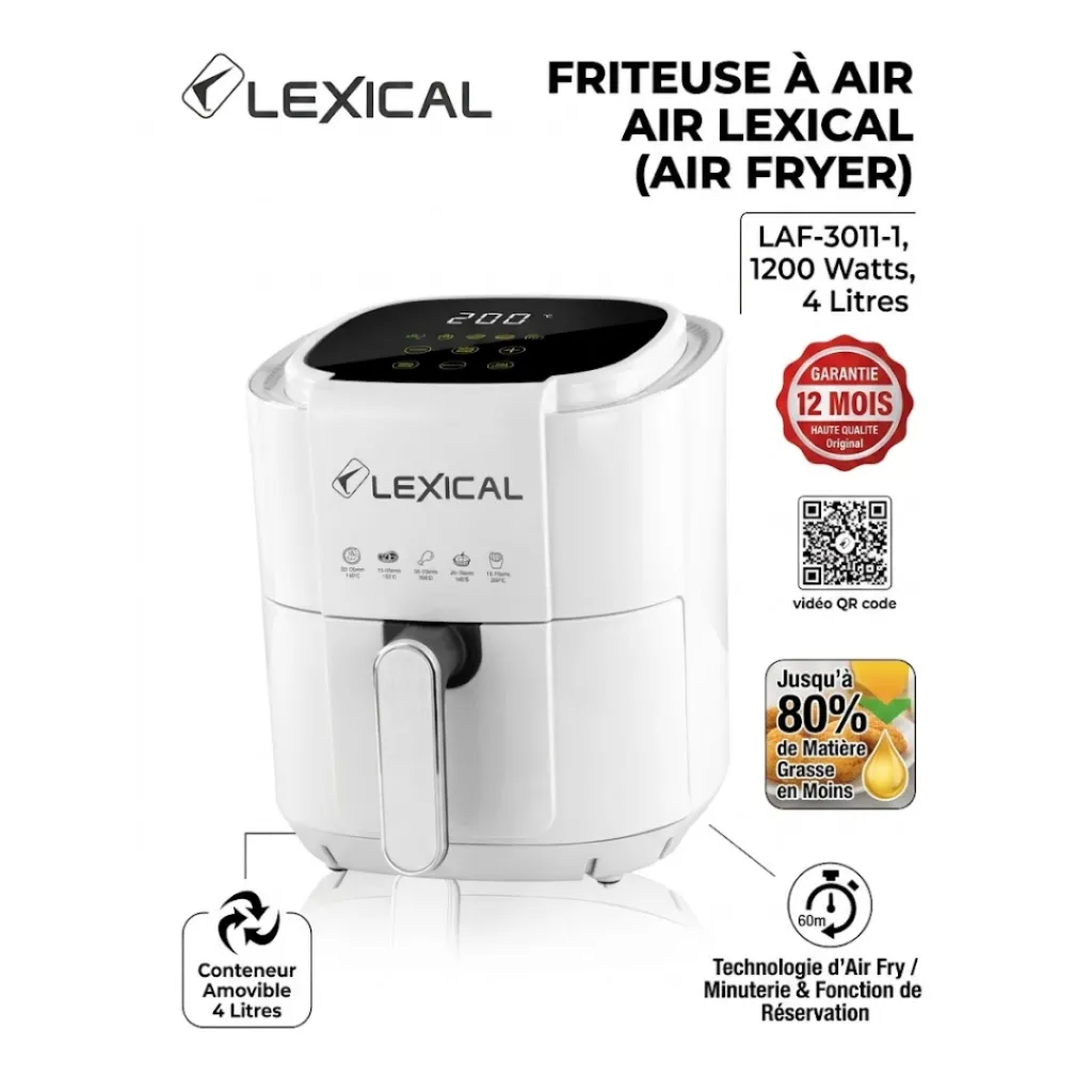 AirFryer Sans Huile 1200W 4L Lexical LAF-3011-1  - Blanc (3).webp