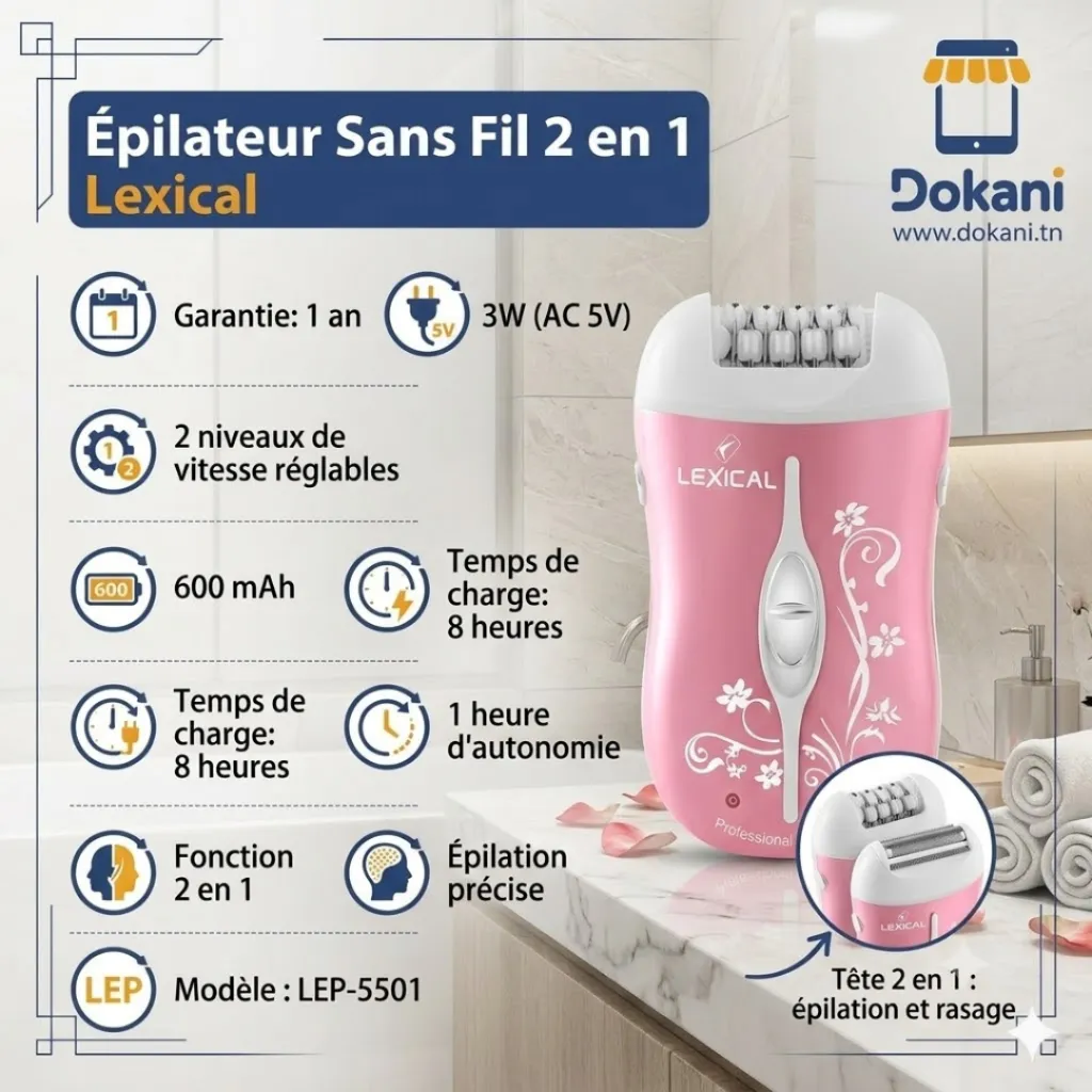 Epilateur Sans Fil 2 en 1 Lexical LEP-5501- 3W.webp