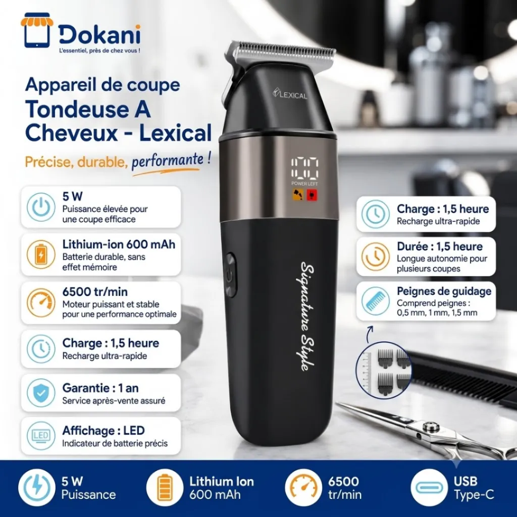 Tondeuse A Cheveux Rechargeable Lexical LHC-5636-5W.webp