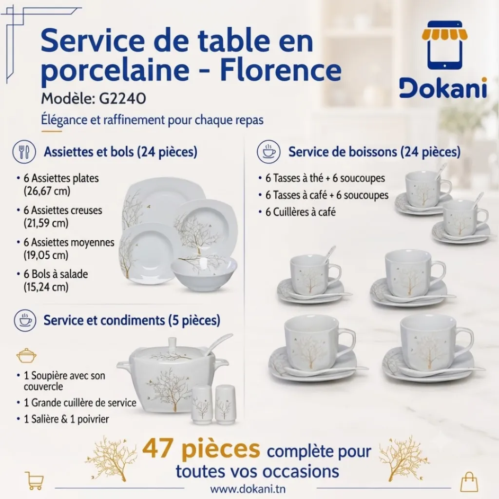 Service à Table 47 Pièces en Porcelaine Florence - G2240.webp