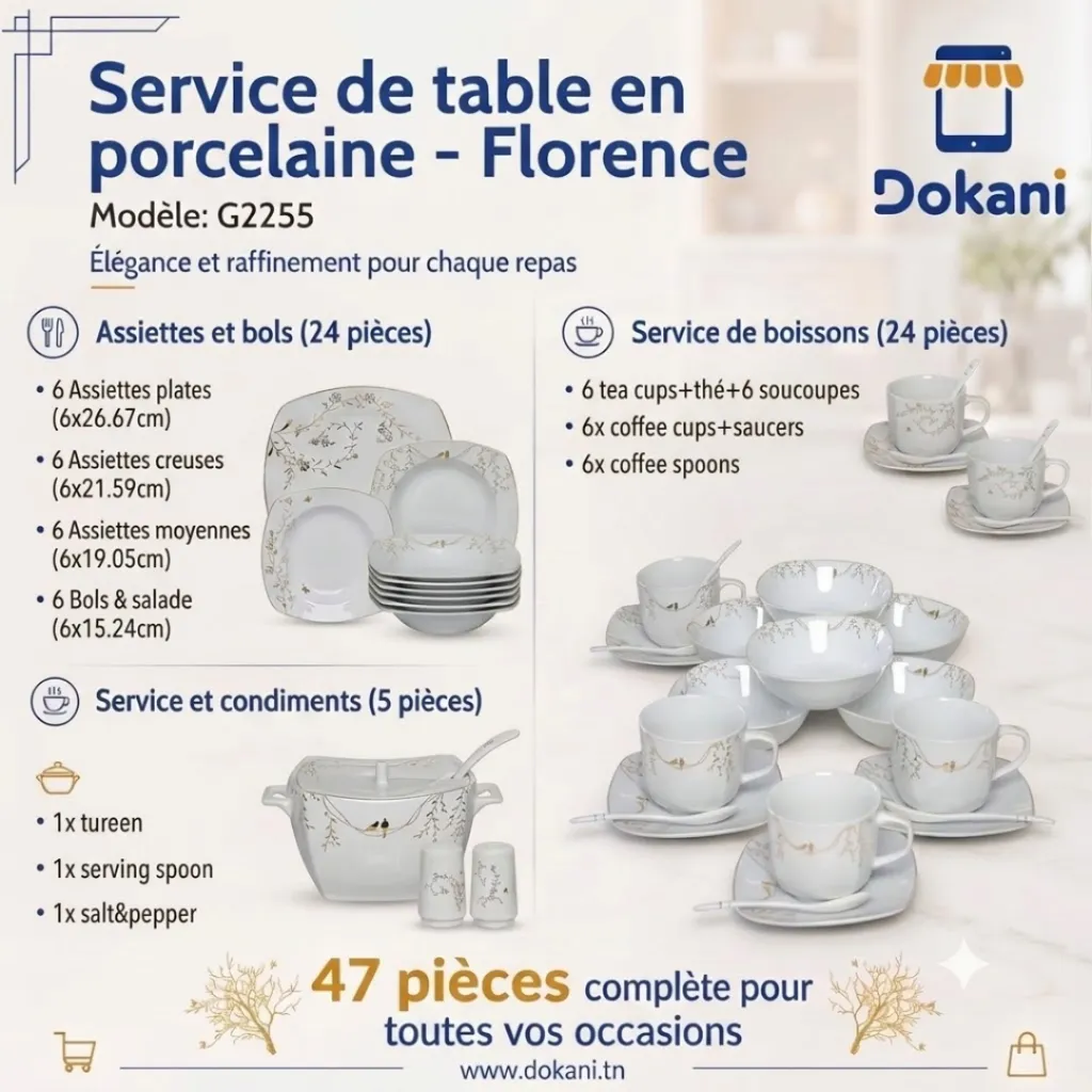 Service De Table 47 Pièces en Porcelaine Florence - G2255.webp