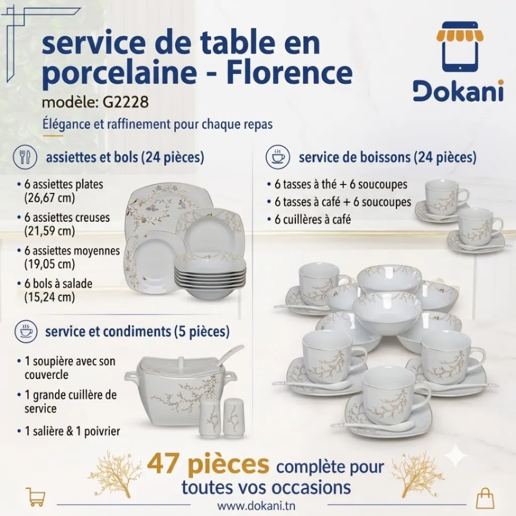 Service De Table 47 Pièces en Porcelaine Florence - G2228.webp